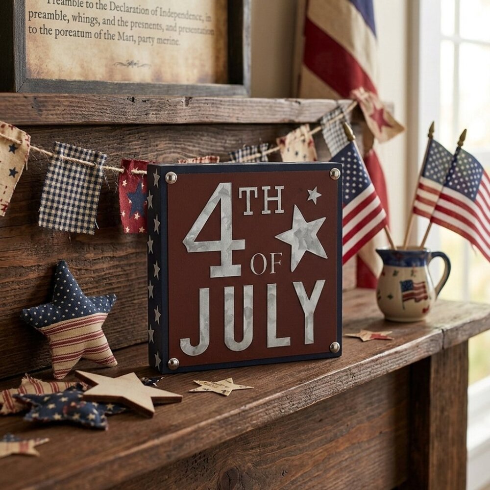 4th of July Metal and Wood Table Decoration Holiday Decor Gift Keepsake